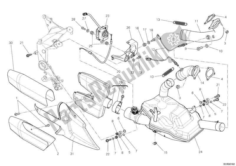 All parts for the Exhaust System of the Ducati Multistrada 1200 S Touring USA 2011